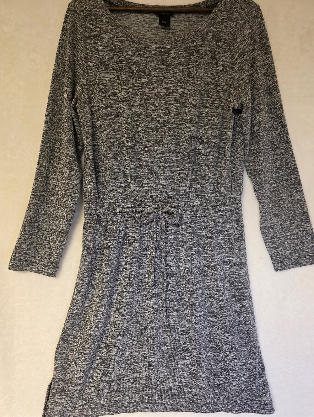 Ann Taylor Factory Gray Marled Long Sleeve Drawstring Knit Dress Size Large
